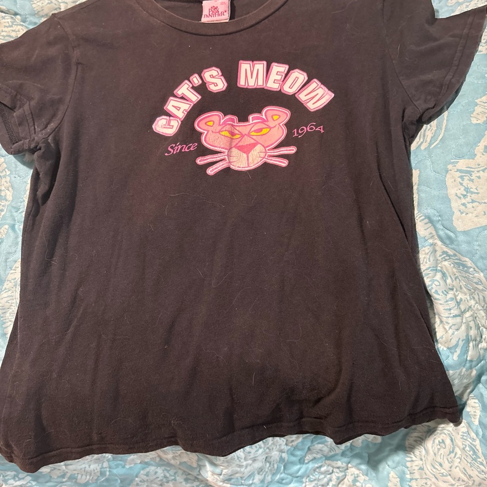 Cat's Meow Black Pink Panther Juniors/Women’s T-Shirt-XL